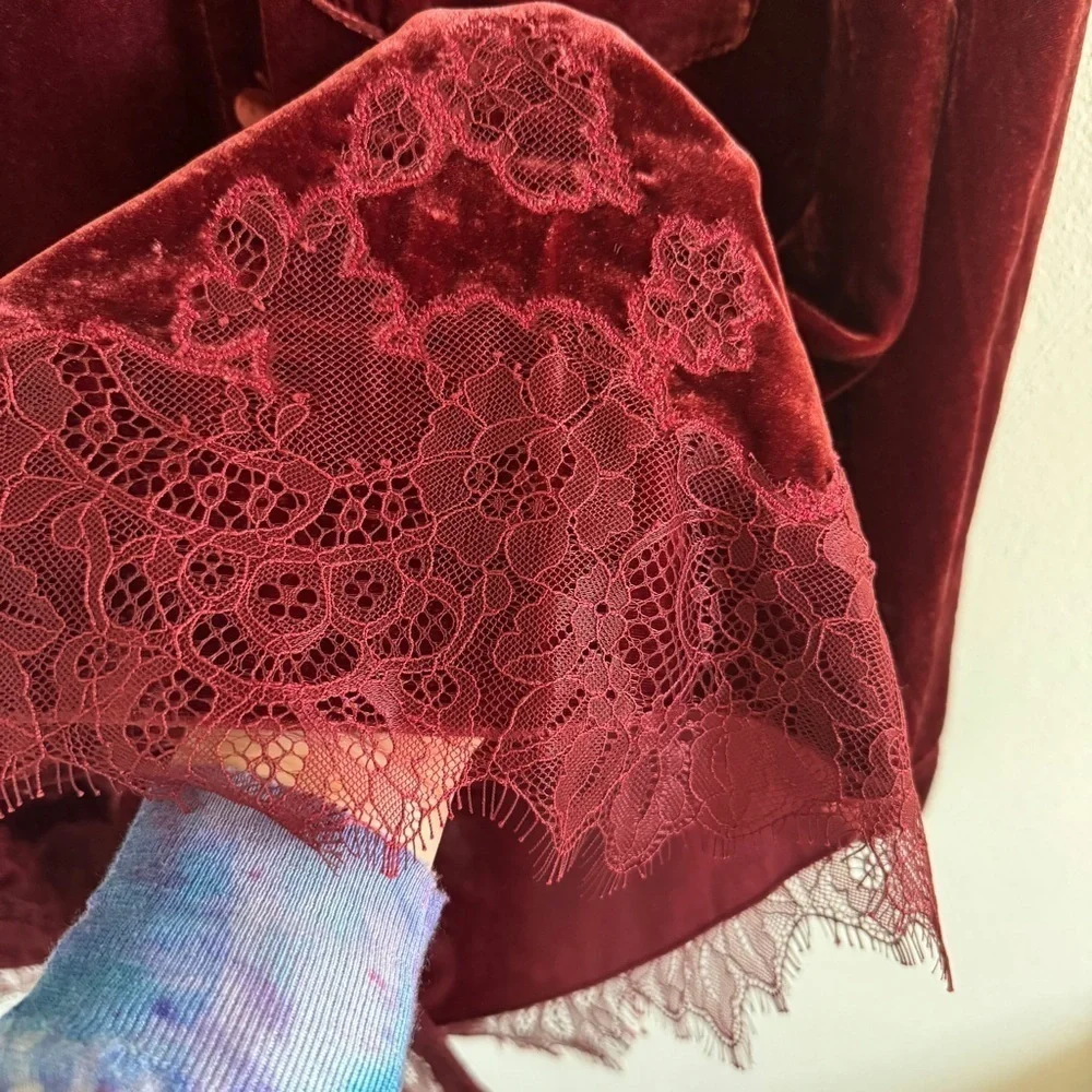 Soft Surroundings Eden Velvet and Lace Top Cabernet 1X - Picture 4 of 9